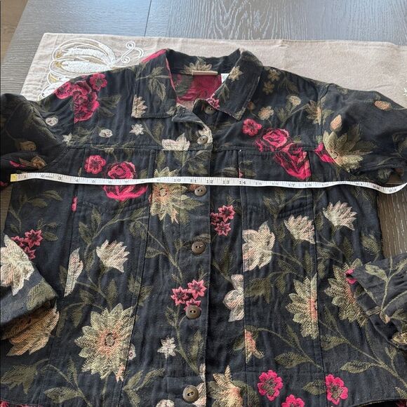 Chicos Vintage Black Floral Tapestry Jacket Coat Button Down Classic Size 2 (L) - Picture 6 of 14